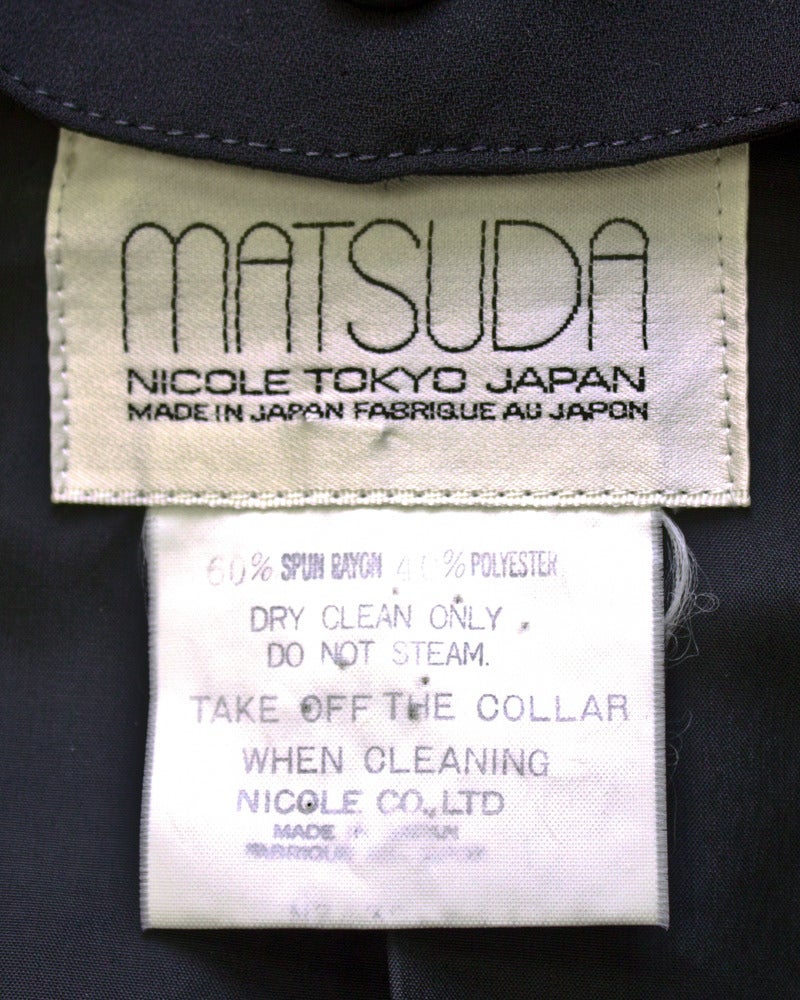 Early 1990's Matsuda Black Jacket with Embroidered Collar In Excellent Condition For Sale In Toronto, Ontario
