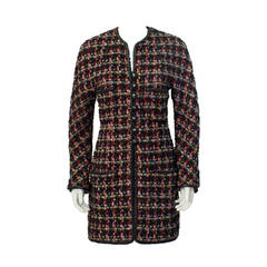 1994 Chanel Multi-Color Wool Boucle Jacket with Braided Leather Trim