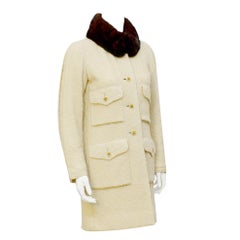 Vintage 1980's Chanel Haute Couture Cream Boucle Coat with Mink Collar