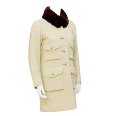 1980's Chanel Haute Couture Cream Boucle Coat with Mink Collar 11
