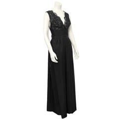 1960's Helen Rose Black Lace Bodice Silk Gown