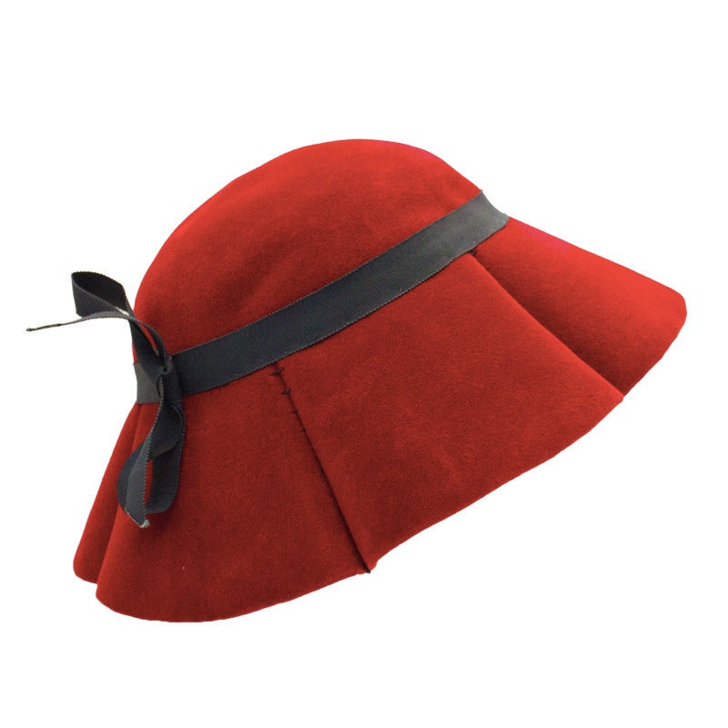 1950's Lilly Dache Red Hat with Black Bow
