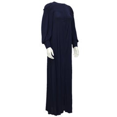 1970's Jean Muir Navy Blue Long Sleeve Gown