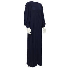 1970's Jean Muir Navy Blue Long Sleeve Gown 3