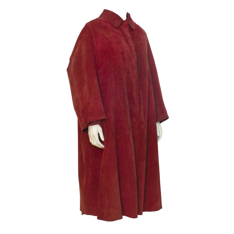 1960's Jean Patou Bordeau Suede Coat Full Mink Lining For Sale at 1stDibs