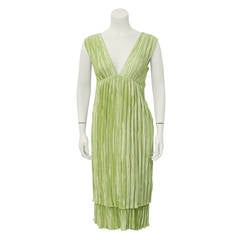 1980's Mary McFadden Green Micro Pleated Dress and Bolero