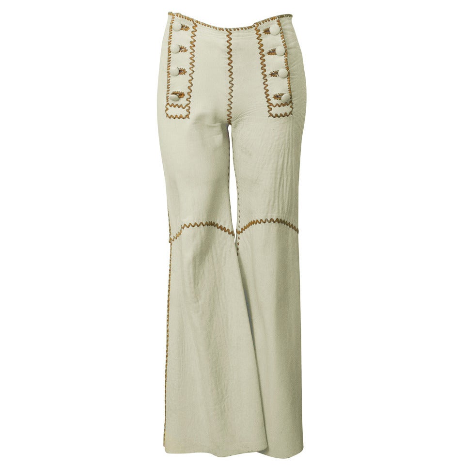 1970s North Beach Leather Beige Flared Pants