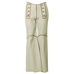 Retro 1970s North Beach Leather Beige Flared Pants