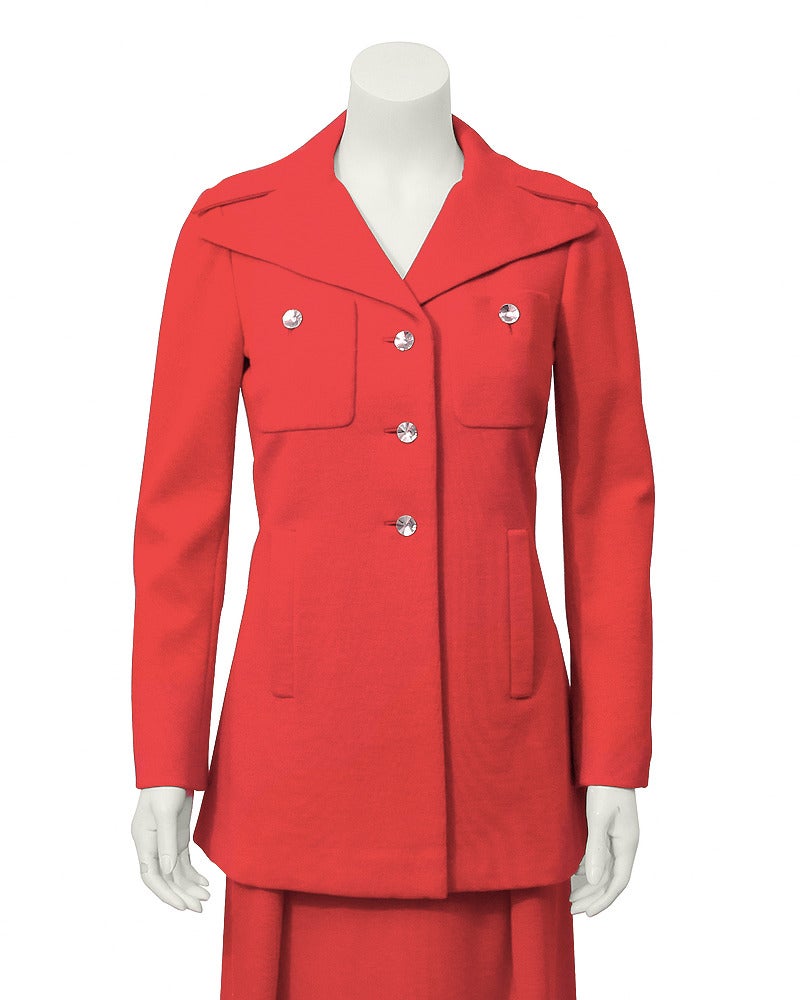 Abito e cappotto in lana rossa di Pauline Trigere degli anni '70 In condizioni buone in vendita a Toronto, Ontario