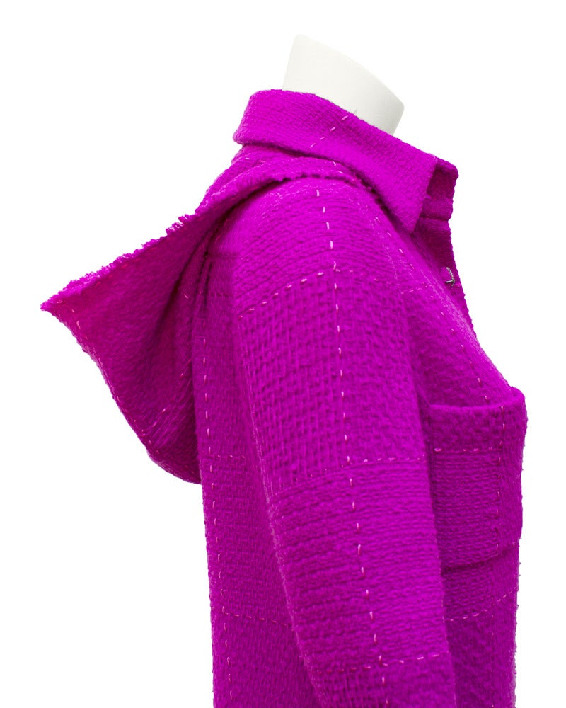 Purple 2007 Chanel Fuchsia Boucle Coat With Hood