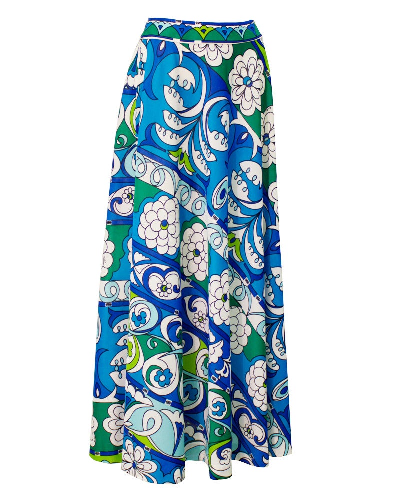1970's Pucci Blue & Green Bodysuit & Maxi Skirt Ensemble 1