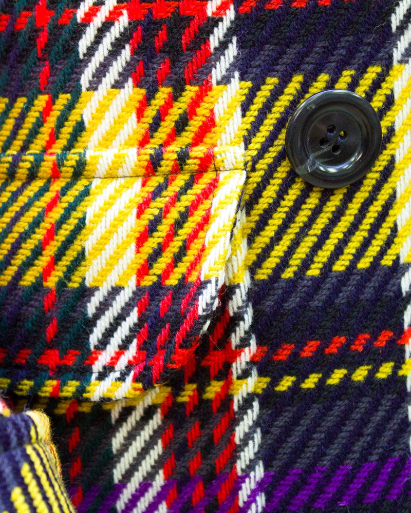 Black 1970's Valentino Yellow & Purple Tartan Trench Style Coat