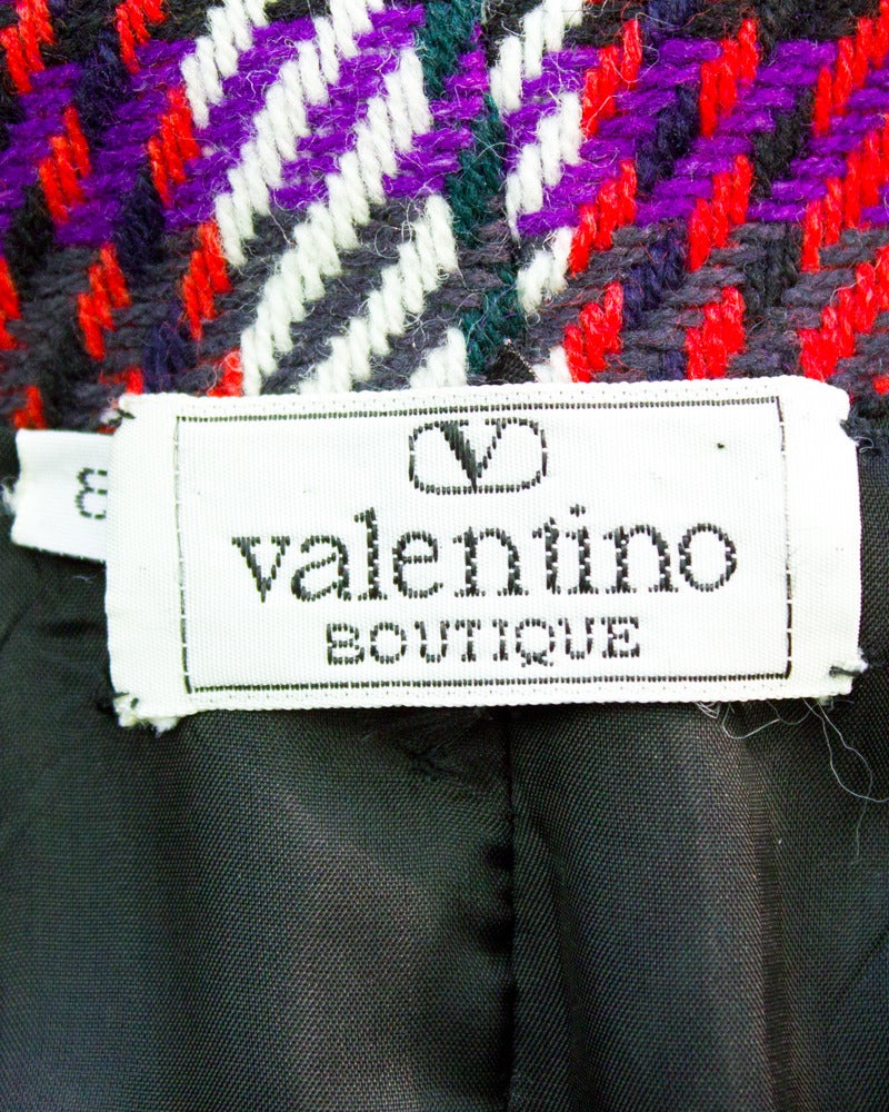 1970's Valentino Yellow & Purple Tartan Trench Style Coat In Excellent Condition In Toronto, Ontario