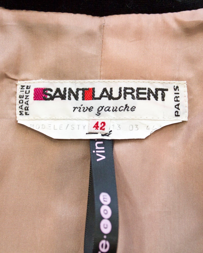 Women's 1980's Yves Saint Laurent YSL Rive Gauche Grey Wool & Velvet Military Jacket
