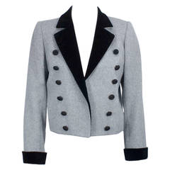 Vintage 1980's Yves Saint Laurent YSL Rive Gauche Grey Wool & Velvet Military Jacket