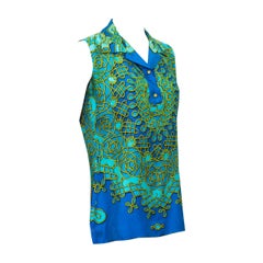 1980's Hermes Blue Sleeveless Silk Top