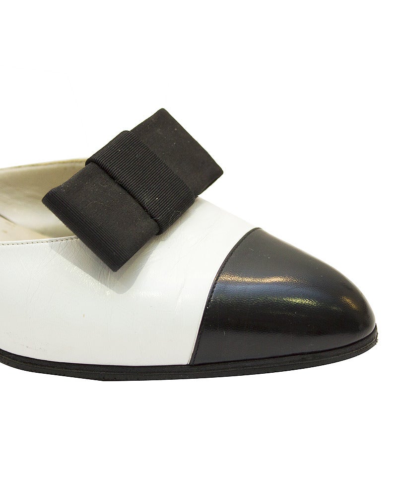 Women's 1990's Chanel White & Black Leather Mules