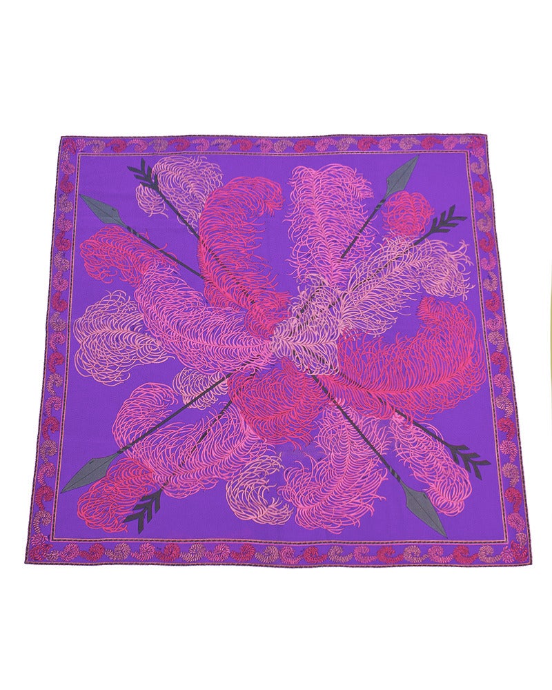 1960's Emilio Pucci Purple & Pink Feather Printed Clutch and Scarf Set 1