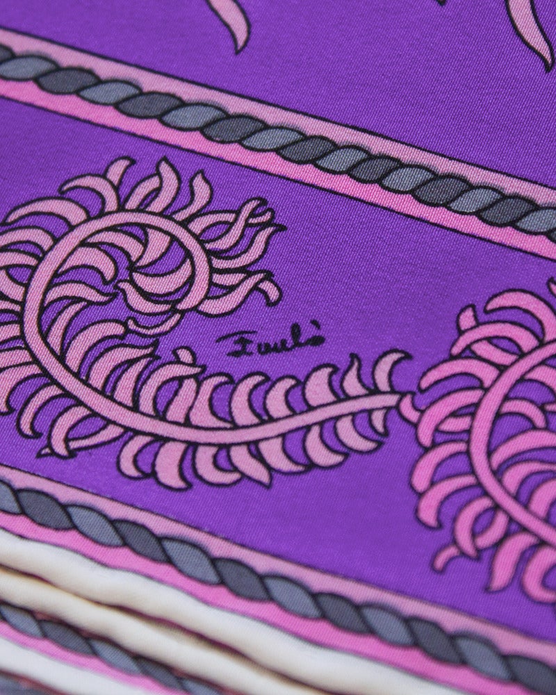 1960's Emilio Pucci Purple & Pink Feather Printed Clutch and Scarf Set 2