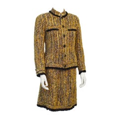 1970's Chanel Haute Couture Black and Brown Skirt Suit