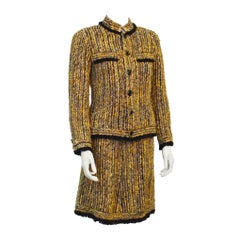 Completo Chanel Haute Couture anni '70 con gonna nera e marrone