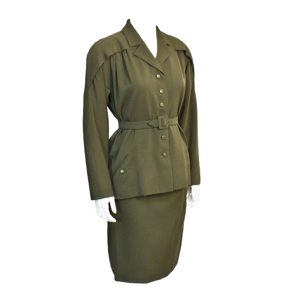 1950's Jacques Griffe Olive Green Wool Suit