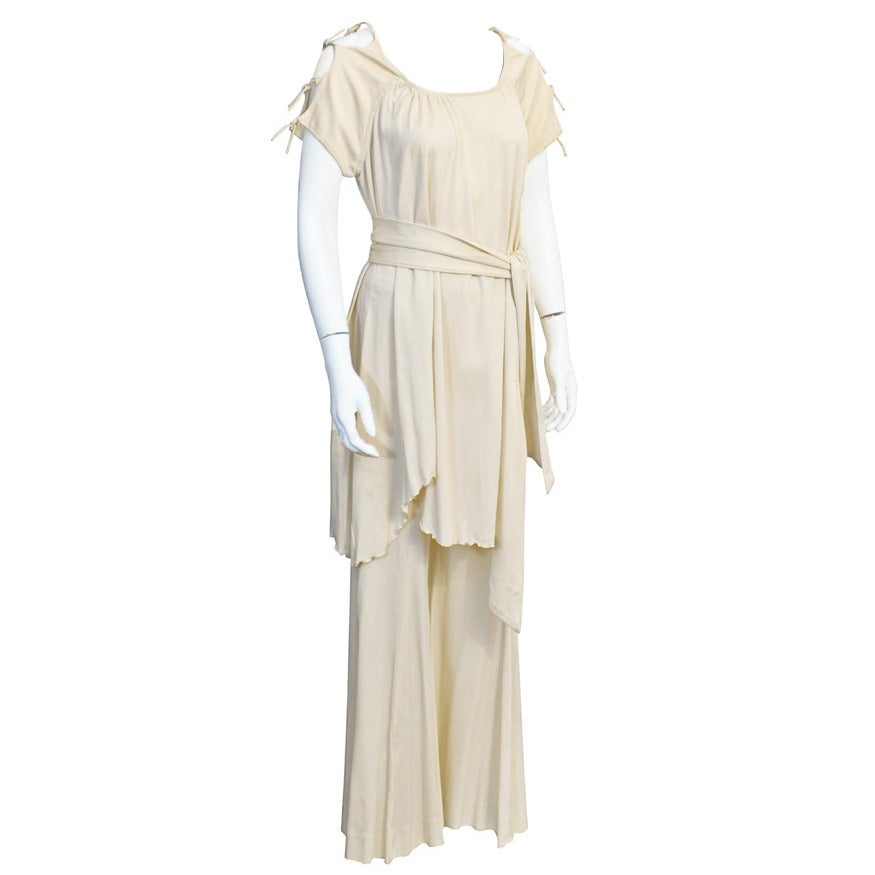 1970's Giorgio di Sant'Angelo Cream Jersey Boho Ensemble