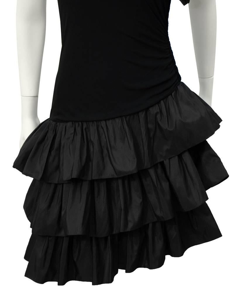 1980's Givenchy Black Ruffle One Shoulder Cocktail In Excellent Condition In Toronto, Ontario