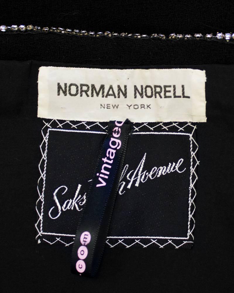 1960's Norman Norell Black Wool Jacket with Rhinestone Trim 1