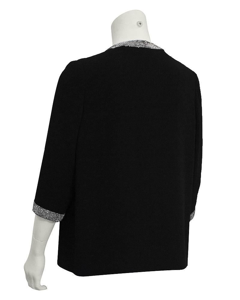 1960's Norman Norell Black Wool Jacket with Rhinestone Trim In Excellent Condition In Toronto, Ontario