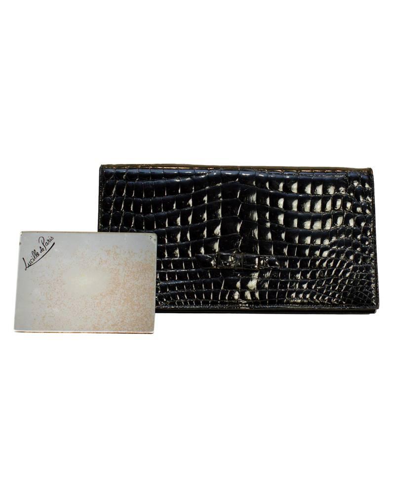 1950's Lucille de Paris Black Croc Evening Clutch In Excellent Condition In Toronto, Ontario