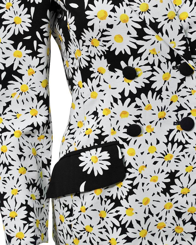 1990's Moschino Navy Blazer with White Daisy Print In Excellent Condition In Toronto, Ontario