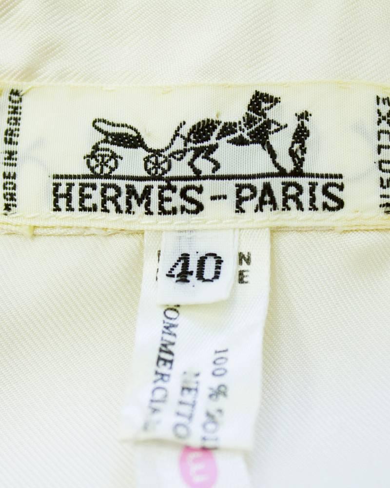 1970's Hermes White Silk Shirt with Multicolored Jockey Cap Print In Excellent Condition In Toronto, Ontario
