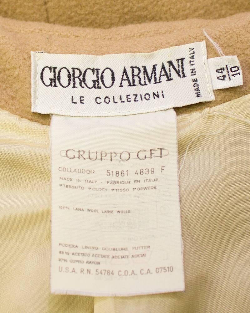Brown 1980's Giorgio Armani Camel Toggle Swing Coat
