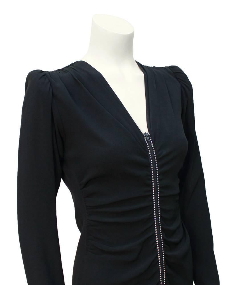 1980's Yves Saint Laurent YSL Black Silk and Rhinestone Dress In Excellent Condition For Sale In Toronto, Ontario