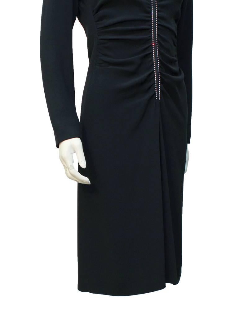 Women's 1980's Yves Saint Laurent YSL Black Silk and Rhinestone Dress For Sale