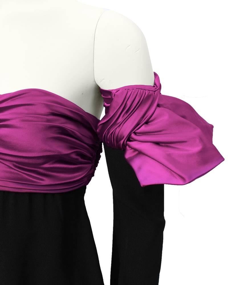 Women's 1980's Lanvin Black and Pink Strapless Bustier with Optional Sleeve
