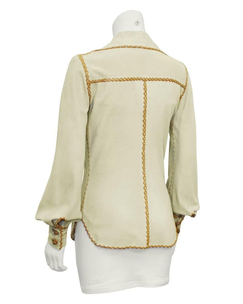 1970's North Beach Leather Beige and Tan Chamoix Blouse In Good Condition In Toronto, Ontario