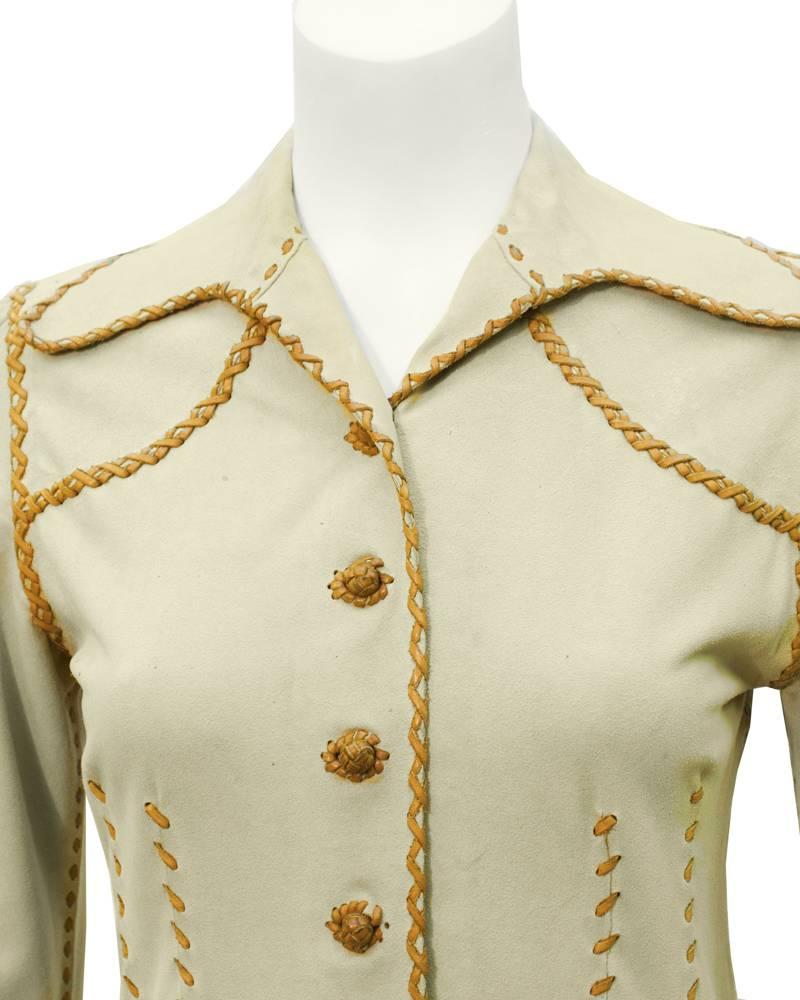 Women's 1970's North Beach Leather Beige and Tan Chamoix Blouse