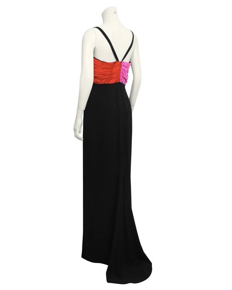 197'0s Bill Blass Black Gown with Red & Pink Details In Excellent Condition In Toronto, Ontario