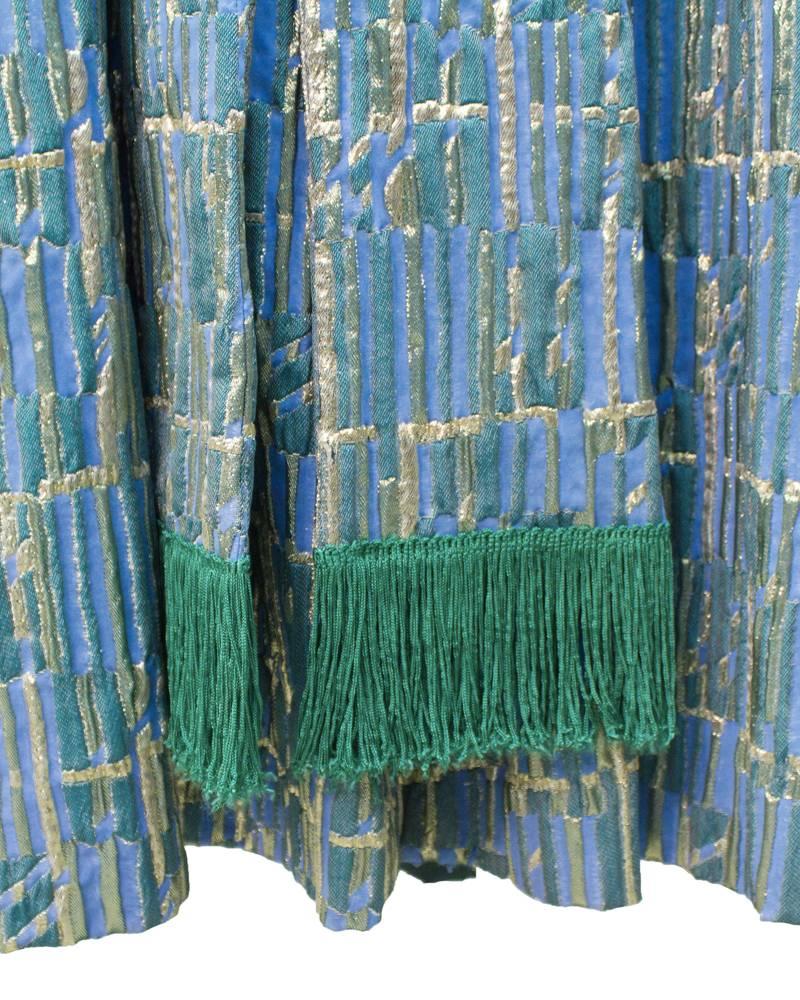 1960's Blue, Gold and Green Brocade Gown For Sale 1