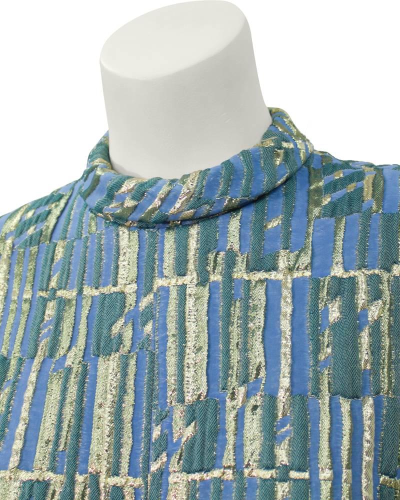 1960's Blue, Gold and Green Brocade Gown In Excellent Condition For Sale In Toronto, Ontario