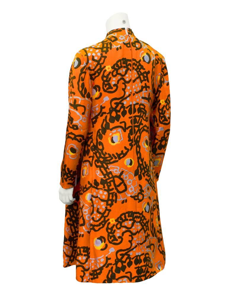 Early 1960's Geoffrey Beene Orange Silk Dress with Abstract Print In Excellent Condition In Toronto, Ontario