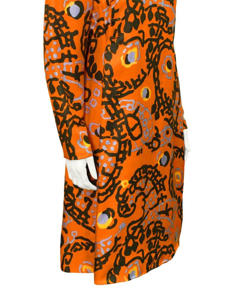 Women's Early 1960's Geoffrey Beene Orange Silk Dress with Abstract Print