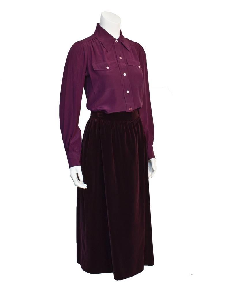Black 1980's Yves Saint Laurent YSL Purple Velvet Skirt Suit  For Sale