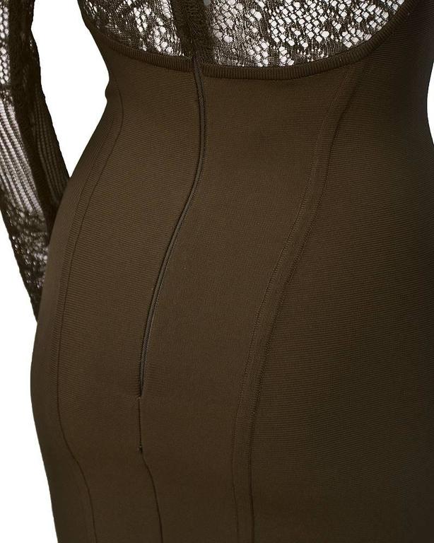 1980's Herve Leger Chocolate Brown Long Sleeve Lace Cocktail