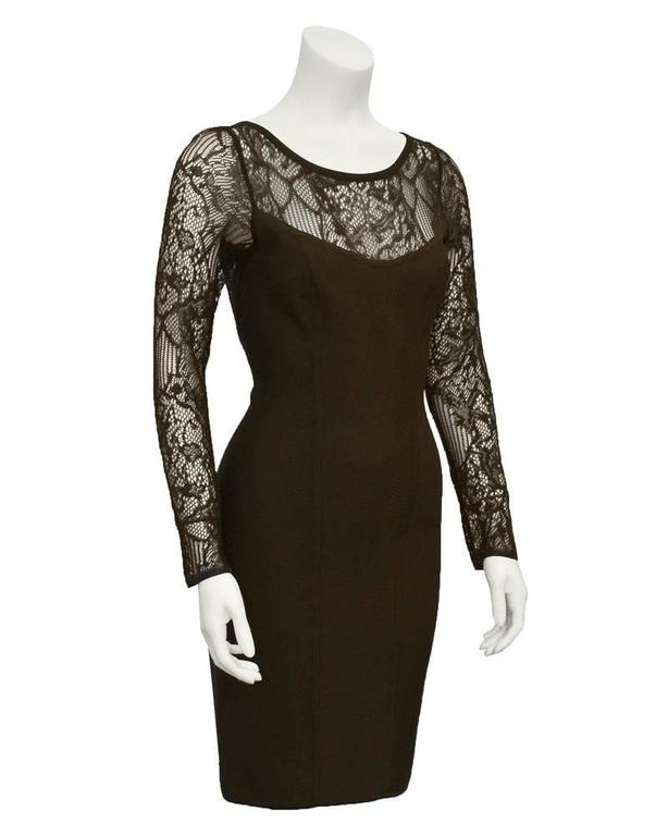 1980's Herve Leger Chocolate Brown Long Sleeve Lace Cocktail For Sale ...