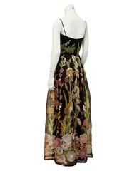 1970's Maggie Reeves Brown Floral Embroidered Gown