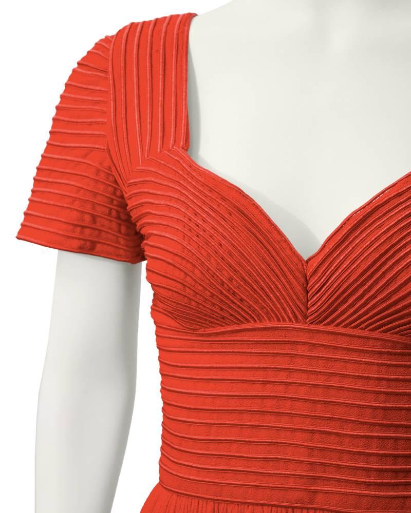 1980's Oscar de la Renta Red Cap Sleeve Gown 1