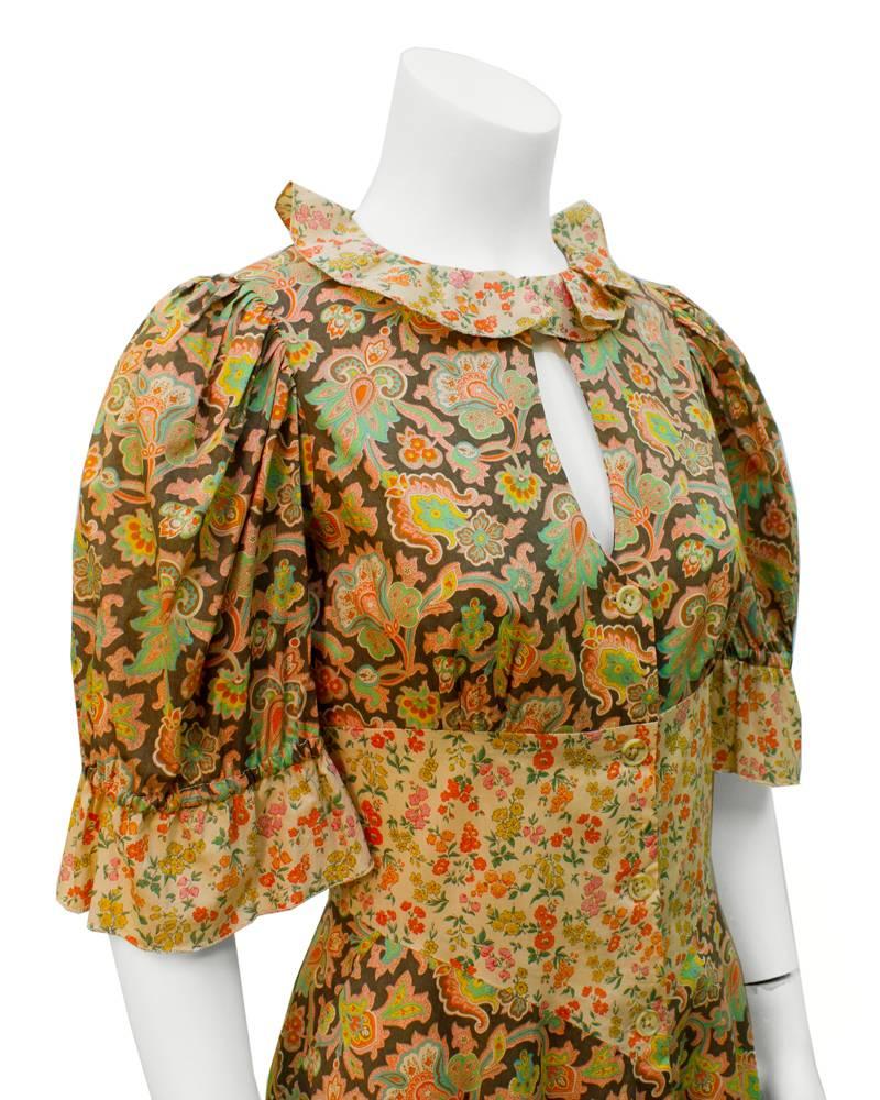 Brown 1970's Annacat Floral Peekaboo-Front Midi Dress 